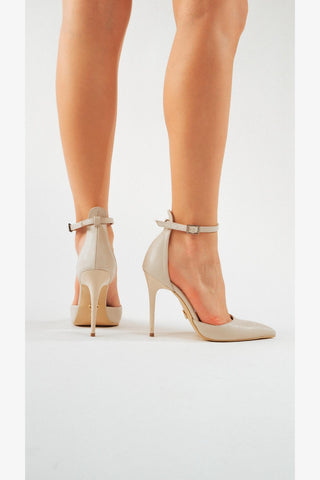 Lesley Bilekten Bantlı İnce Topuk 10 Cm Ten Mat Stiletto