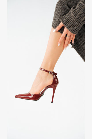 Lorna Bilekten Bantlı İnce Topuk 10 Cm Cherry Stiletto