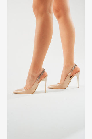 Jazzy Taş Detaylı İnce Topuk 10 Cm Ten Rugan Stiletto