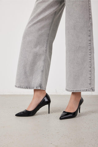 Urbane İnce Topuk 8 Cm Siyah Rugan Stiletto