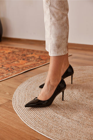 Urbane İnce Topuk 8 Cm Siyah Rugan Stiletto