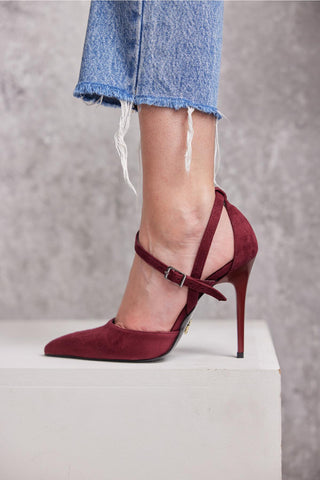 Jayden İnce Topuk 10 Cm Bordo Süet Stiletto