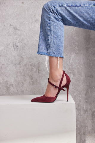 Jayden İnce Topuk 10 Cm Bordo Süet Stiletto