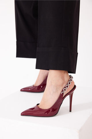 Jazzy Taş Detaylı İnce Topuk 10 Cm Cherry Stiletto