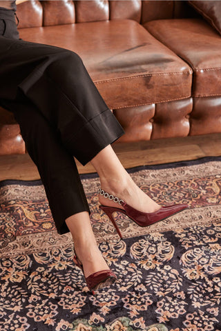 Jazzy Taş Detaylı İnce Topuk 10 Cm Cherry Stiletto