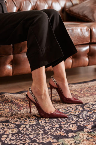 Jazzy Taş Detaylı İnce Topuk 10 Cm Cherry Stiletto