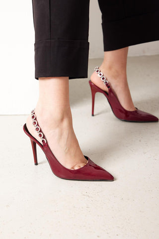 Jazzy Taş Detaylı İnce Topuk 10 Cm Cherry Stiletto
