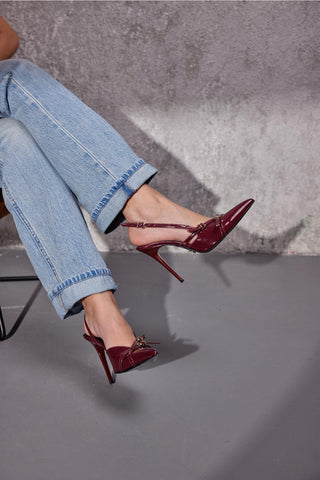 Lani Toka Detaylı İnce Topuk 10 Cm Cherry Stiletto