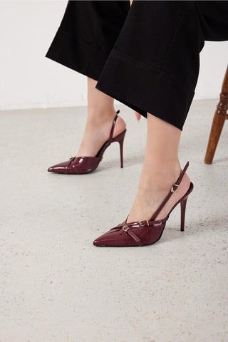 Lani Toka Detaylı İnce Topuk 10 Cm Cherry Stiletto