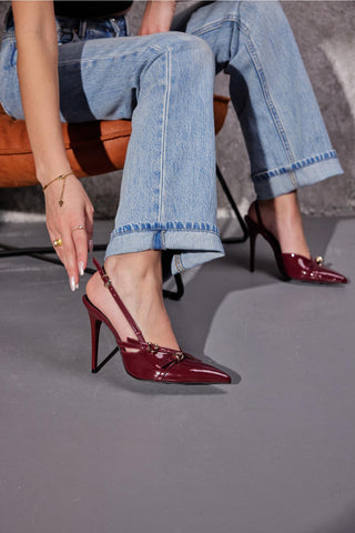 Lani Toka Detaylı İnce Topuk 10 Cm Cherry Stiletto