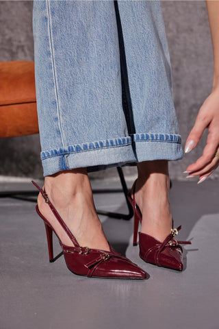 Lani Toka Detaylı İnce Topuk 10 Cm Cherry Stiletto