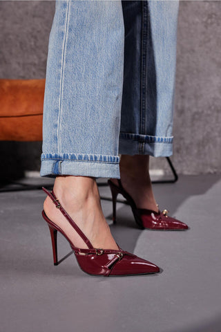 Lani Toka Detaylı İnce Topuk 10 Cm Cherry Stiletto
