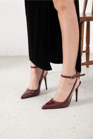 Pia Bilekten Bantlı Şeffaf Detaylı İnce Topuk 10 Cm Cherry Stiletto