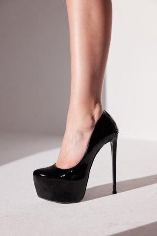 Kanya İnce Topuk 15 Cm Siyah Rugan Platform