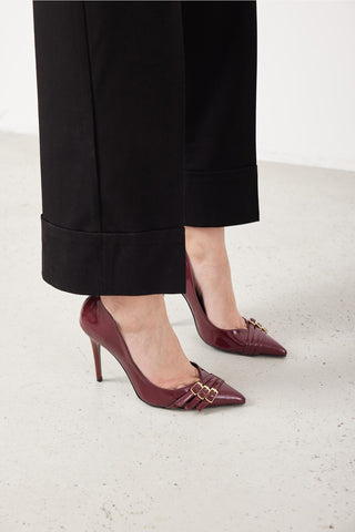 Wina Üç Bantlı Toka Detaylı İnce Topuk 10 Cm Cherry Stiletto