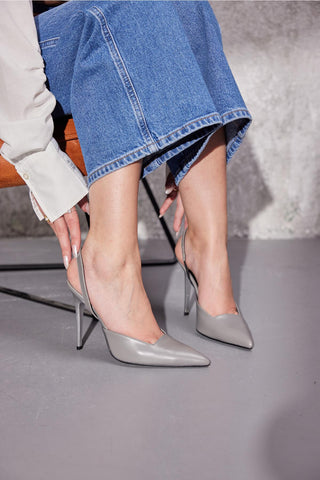 Zuri İnce Topuk 10 Cm Gri Mat Stiletto