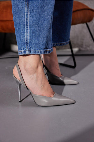 Zuri İnce Topuk 10 Cm Gri Mat Stiletto