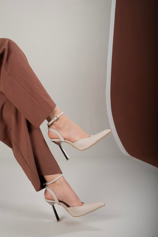 Celia Bilekten Bantlı İnce Topuk 10 Cm Ten Mat Stiletto