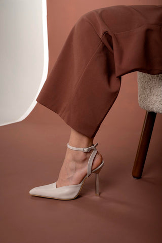 Celia Bilekten Bantlı İnce Topuk 10 Cm Ten Mat Stiletto