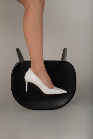 Urbane İnce Topuk 8 Cm Beyaz Rugan Stiletto