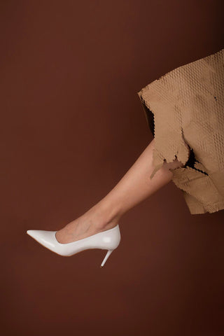 Urbane İnce Topuk 8 Cm Beyaz Rugan Stiletto