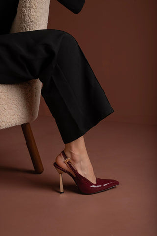 Jade Toka Detaylı İnce Topuk 10 Cm Cherry Stiletto