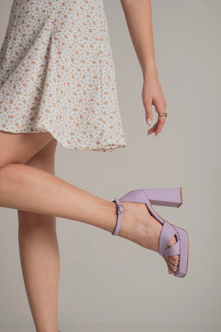 Eroso Çapraz Bantlı Kalın Topuk 11 Cm Lila Mat Platform