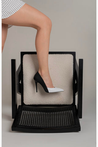 Bai İnce Topuk 10 Cm Beyaz Siyah Stiletto