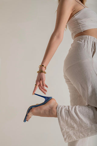 Seina İnce Topuk 10 Cm Jean Şeffaf Terlik
