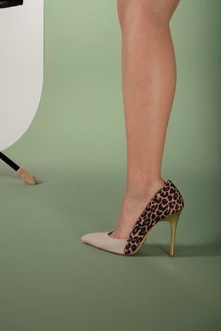 Bai İnce Topuk 10 Cm Ten Leopar Stiletto