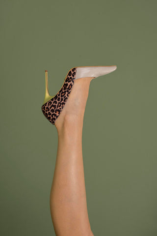 Bai İnce Topuk 10 Cm Ten Leopar Stiletto