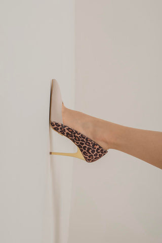 Bai İnce Topuk 10 Cm Ten Leopar Stiletto