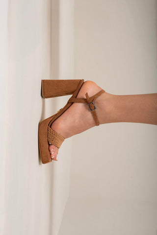 Bodhi Örgülü Kalın Topuk 10 Cm Taba Süet Platform