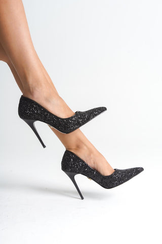 Nadja İnce Topuk 10 Cm Siyah Cam Kırığı Stiletto