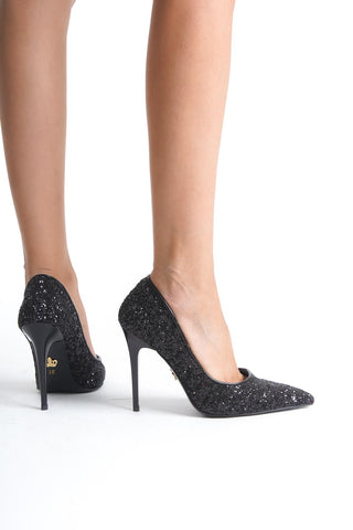 Nadja İnce Topuk 10 Cm Siyah Cam Kırığı Stiletto