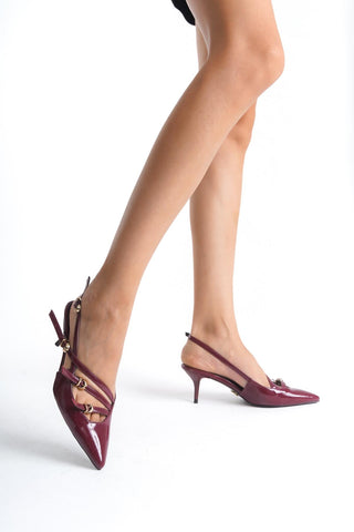 Ezra Üç Bantlı Toka Detaylı İnce Topuk 7 Cm Cherry Stiletto