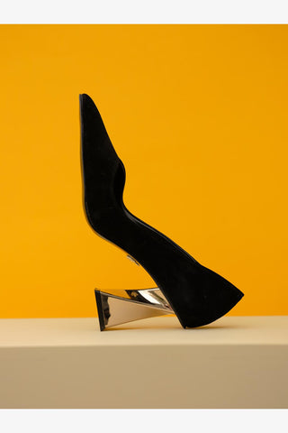 Empire Kalın Topuk 8 Cm Siyah Süet Stiletto