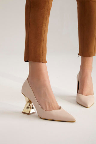 Empire Kalın Topuk 8 Cm Nude Mat Stiletto