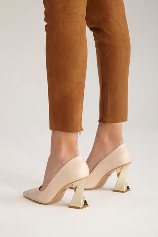 Empire Kalın Topuk 8 Cm Nude Mat Stiletto