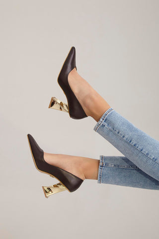 Empire Kalın Topuk 8 Cm Kahverengi Mat Stiletto