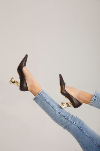 Empire Kalın Topuk 8 Cm Kahverengi Mat Stiletto