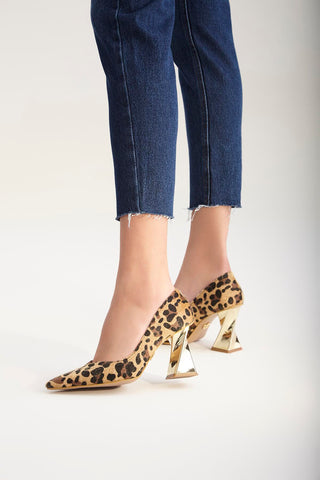Empire Kalın Topuk 8 Cm Leopar Stiletto