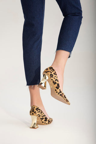 Empire Kalın Topuk 8 Cm Leopar Stiletto