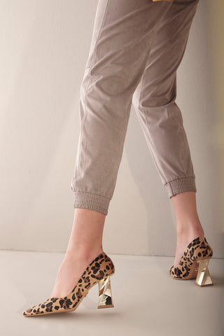 Empire Kalın Topuk 8 Cm Leopar Stiletto