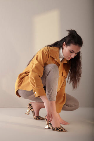 Empire Kalın Topuk 8 Cm Leopar Stiletto