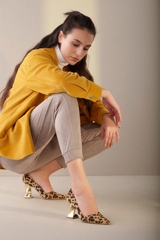 Empire Kalın Topuk 8 Cm Leopar Stiletto