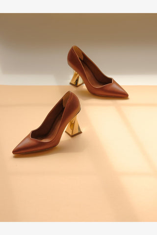 Empire Kalın Topuk 8 Cm Taba Mat Stiletto