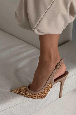 Echo İnce Topuk 10 Cm Hasır Bej Stiletto