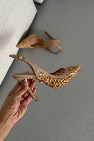 Echo İnce Topuk 10 Cm Hasır Bej Stiletto