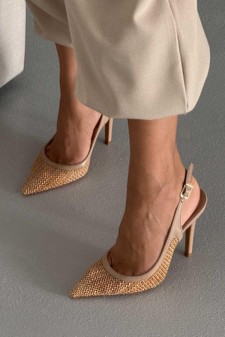 Echo İnce Topuk 10 Cm Hasır Bej Stiletto